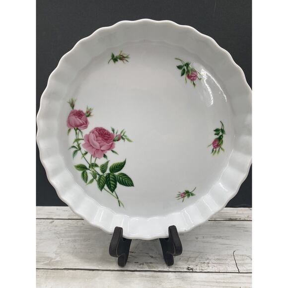 Christineholm Porcelain Rose Pattern Quiche, Tart, Pie Plate 9.5" Baking Dish - Picture 7 of 12